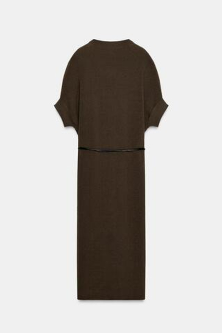 ZARA ТРИКОТАЖНОЕ ПЛАТЬЕ С РЕМНЕМ, СЕРО-КОРИЧНЕВЫЙ