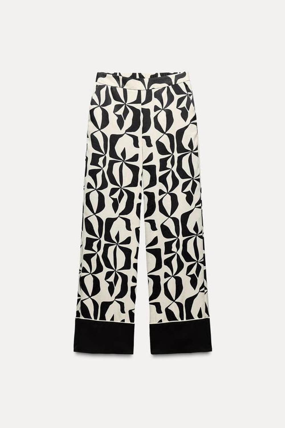 ZARA БРЮКИ ИЗ САТИНА С ПРИНТОМ, ЭКРЮ/ЧЕРНЫЙ