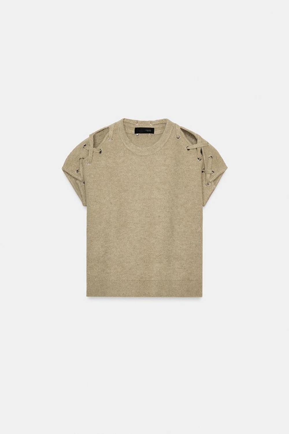 ZARA ДЖЕМПЕР С ОТДЕЛКОЙ НА ПЛЕЧАХ, ЭКРЮ/ХАКИ