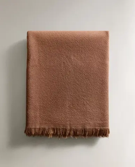 ZARA HOME ПЛЕД ИЗ СМЕСОВОГО ЛЬНА, ТЕРРАКОТОВЫЙ