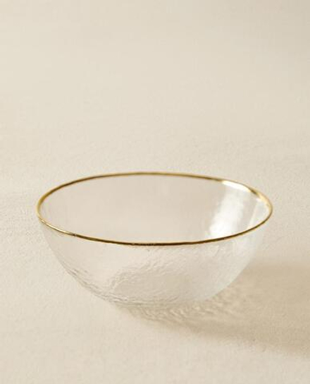 ZARA HOME ГЛУБОКАЯ ТАРЕЛКА С ЗОЛОТОЙ КАЙМОЙ, ПРОЗРАЧНЫЙ