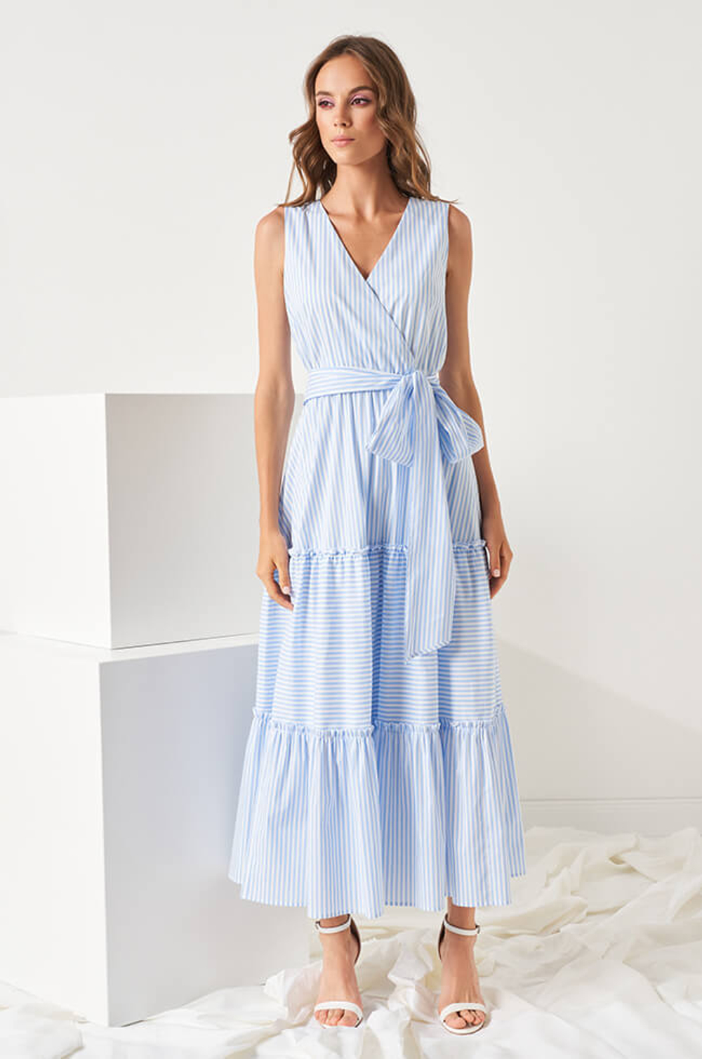 51455 Платье женское (бело-голубая полоска)