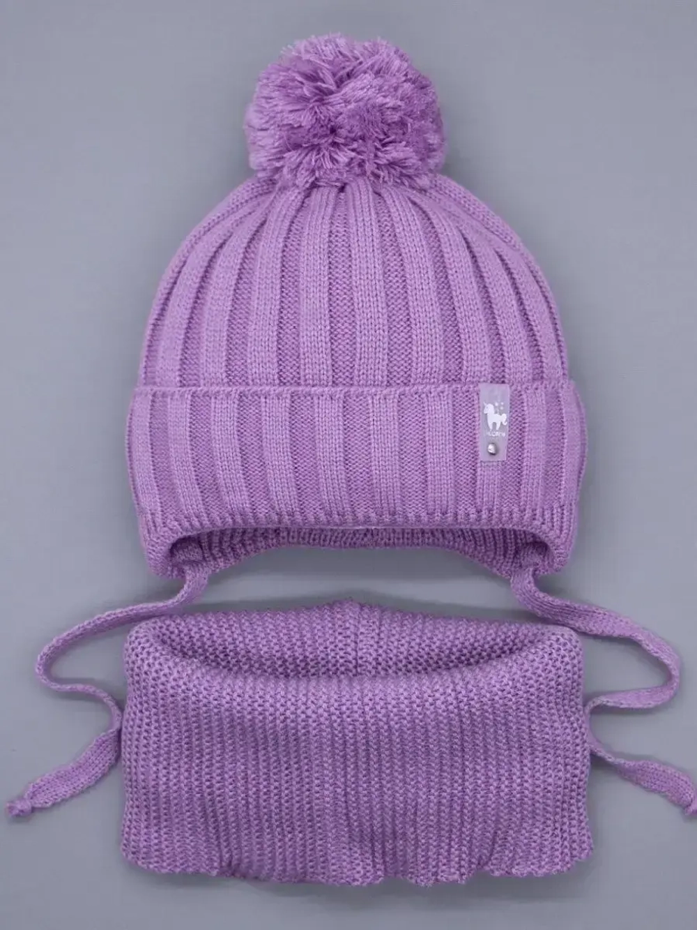 Шапка для девочек осенняя и снуд, фиолетовая