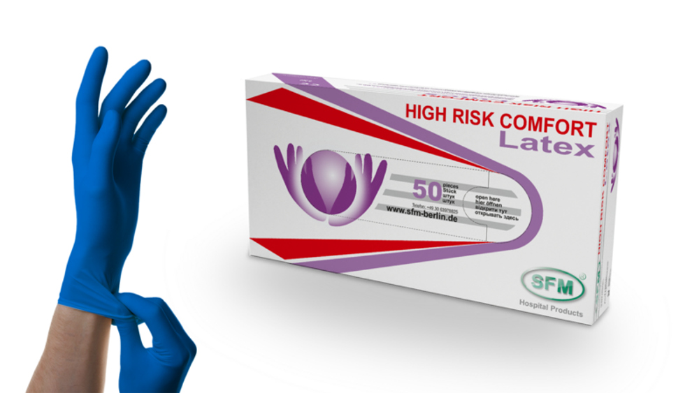 Перчатки смотровые нестерильные латексные неопудренные HIGH RISK Comfort SFM 25 пар