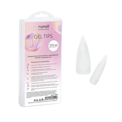 Типсы гелевые для наращивания ногтей RuNail Арт.7374 в боксе 240 шт Стилет натуральные
