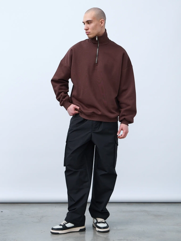 Свитшот с воротником на молнии с начесом (коричневый)