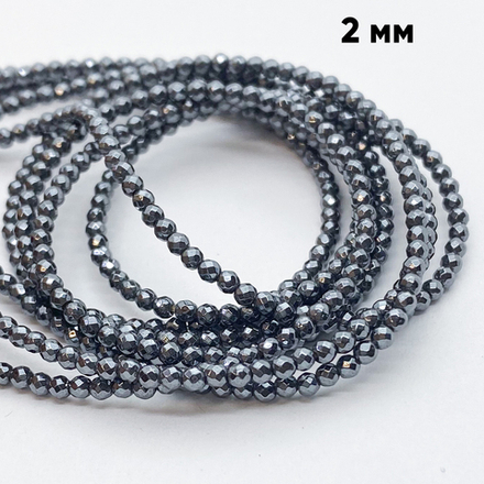Гематит Шар граненый бусины (имитация), цвет черный, диаметр 2 мм, цена за нить 39 см