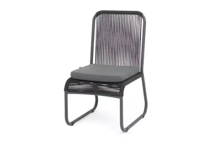 "Ането" стул плетеный из роупа, каркас алюминий темно-серый (RAL7024) муар, роуп темно-серый круглый, ткань темно-серая 027