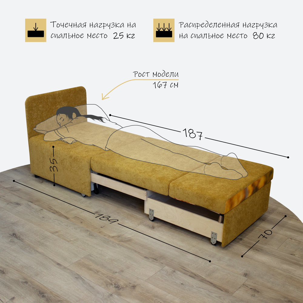 Кресло-кровать "Миник" 70 см, купон Собаки