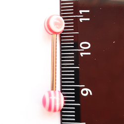 Штанга 16 мм с акриловыми цветными шариками 6 мм (диски розовый, белый) для пирсинга языка. Медицинская сталь. 1 шт