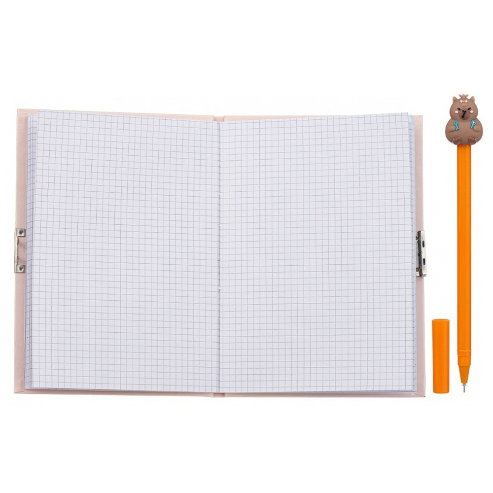 Блокнот детский Basir, с ручкой, формат А6, серия "Капибара", в подарочной упаковке, 48 листов, размер 18*13 см