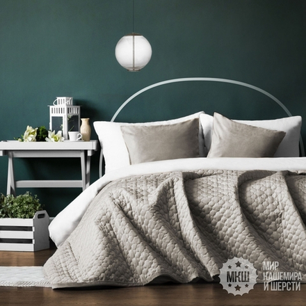 Готовые шторы и покрывало в комплекте БАРХАТТ (арт. BL10-765-09) - светло-серый