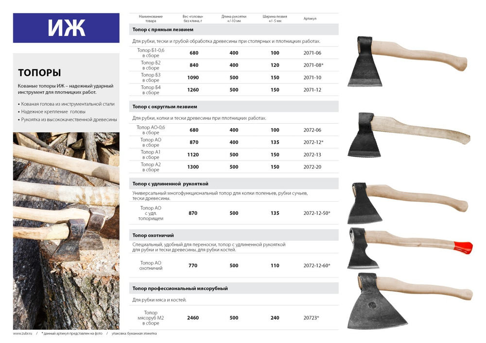Ижсталь - ТНП, Б2, 800/1000 г, 400 мм, кованый топор (2071-08)