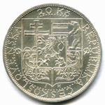 20 крон 1937. Чехословакия (на смерть президента Масарика). Серебро XF