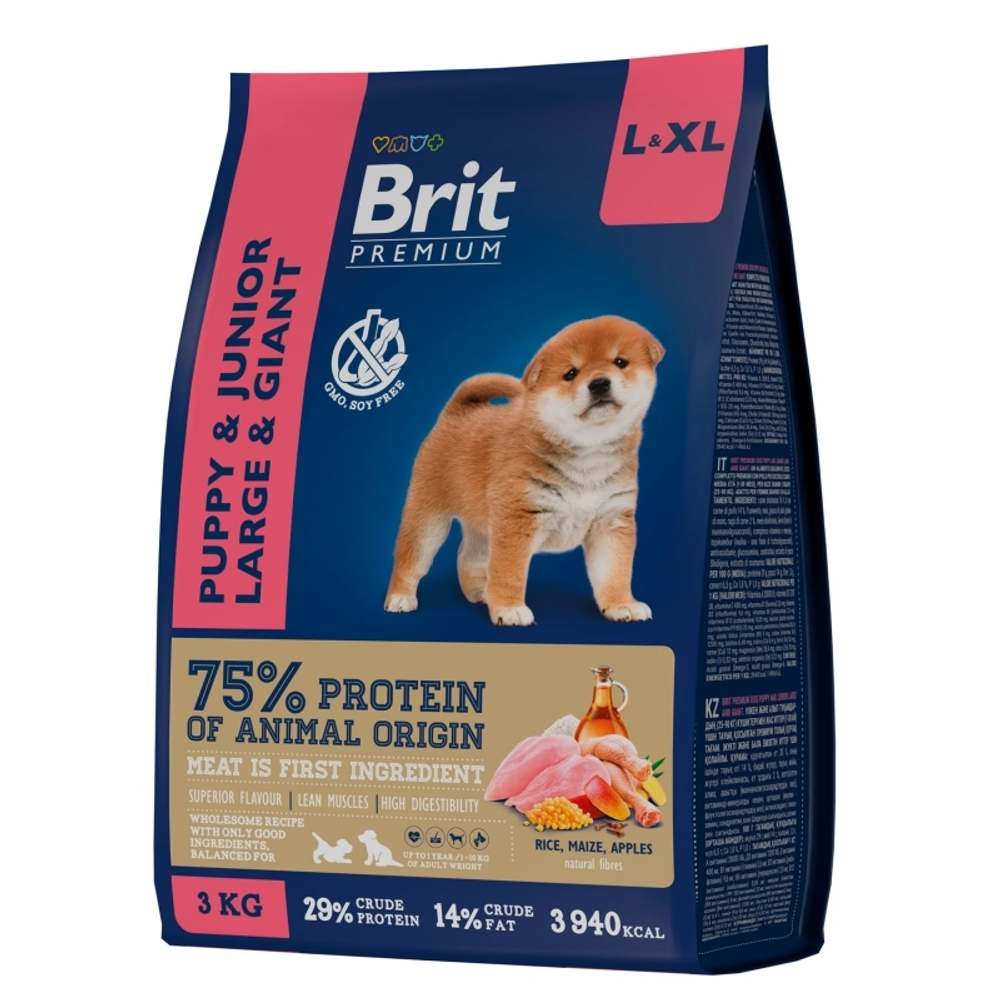 Brit Premium Dog Puppy and Junior L XL курица - корм для щенков и юниоров крупных и гигантских пород (25-90 кг) 1-30 месяцев (Premium Dog Puppy and Junior Chicken)