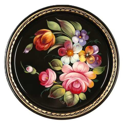 Жостовский поднос декоративный, размер 22 см (A5), металлический