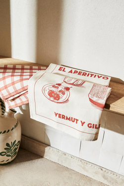 ZARA HOME КУХОННОЕ ПОЛОТЕНЦЕ С РИСУНКОМ ЗАКУСОК (КОМПЛЕКТ ИЗ 2 ПРЕДМЕТОВ),  ЭКРЮ