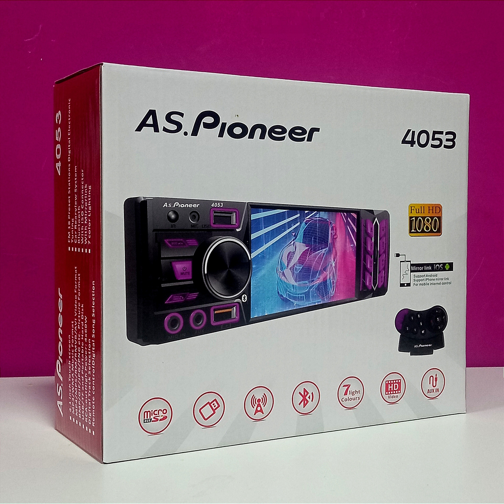 Автомагнитола MP3/MP4 AS.Pioneer 4053 BT/7Color/пульт