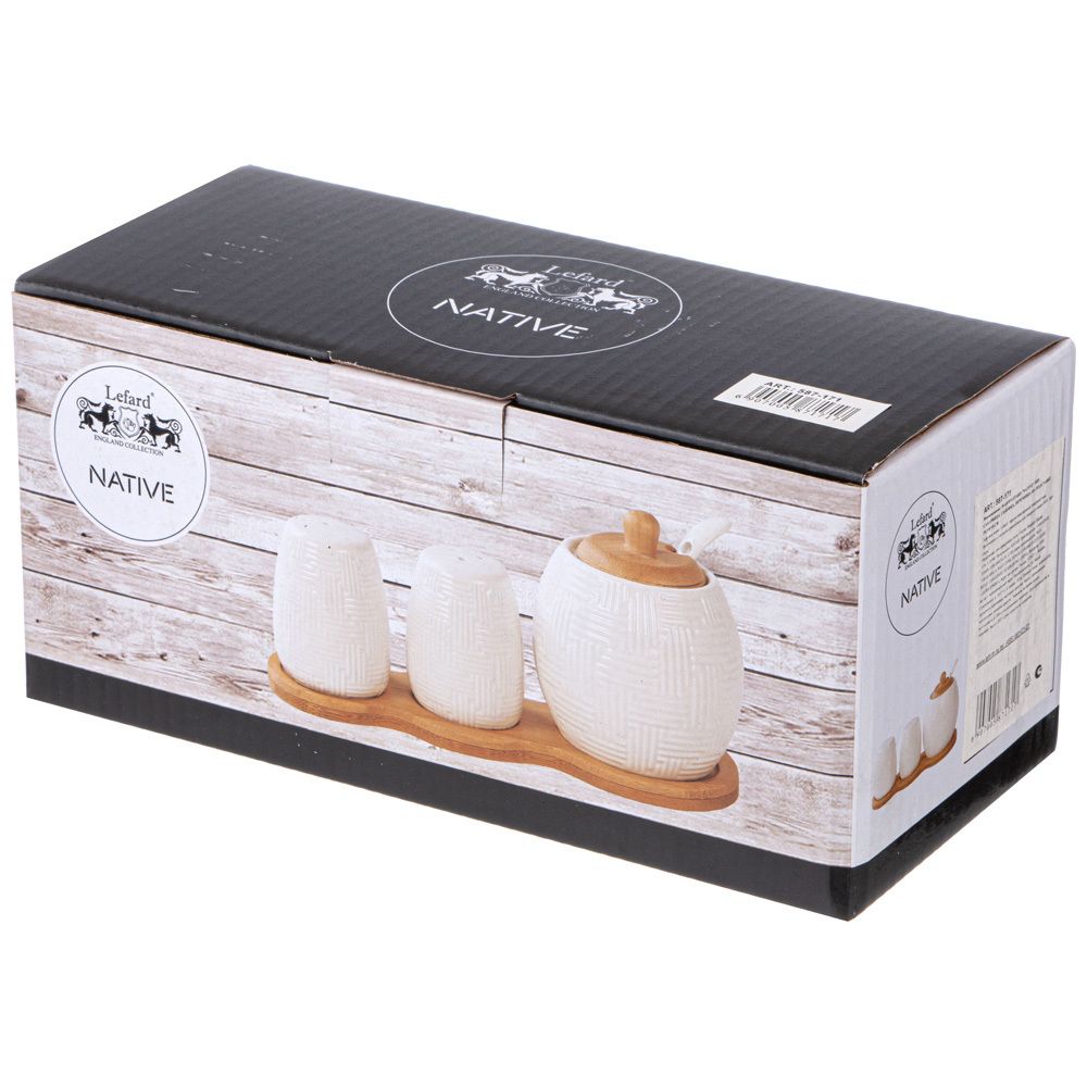 НАБОР LEFARD "NATIVE" 3ПР.: САХАРНИЦА, СОЛОНКА, ПЕРЕЧНИЦА НА ПОДСТАВКЕ 19,5*8*10 СМ (КОР=24НАБ.)