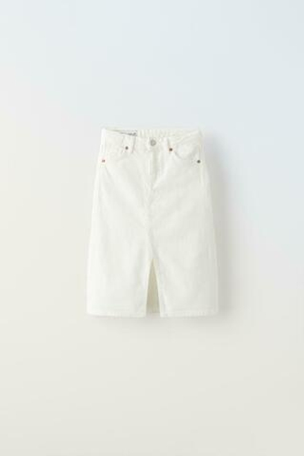 ZARA ДЖИНСОВАЯ ЮБКА МИДИ, БЕЛЫЙ