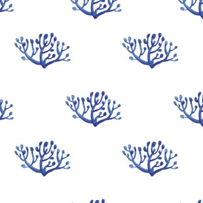 Синие акварельные веточки на белом фоне. Светлый текстильный принт. Хендмейд акварельный рисунок.
