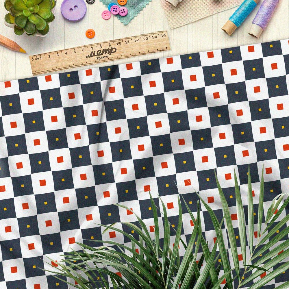 Ткань оксфорд 210 шахматная доска с разноцветными квадратами