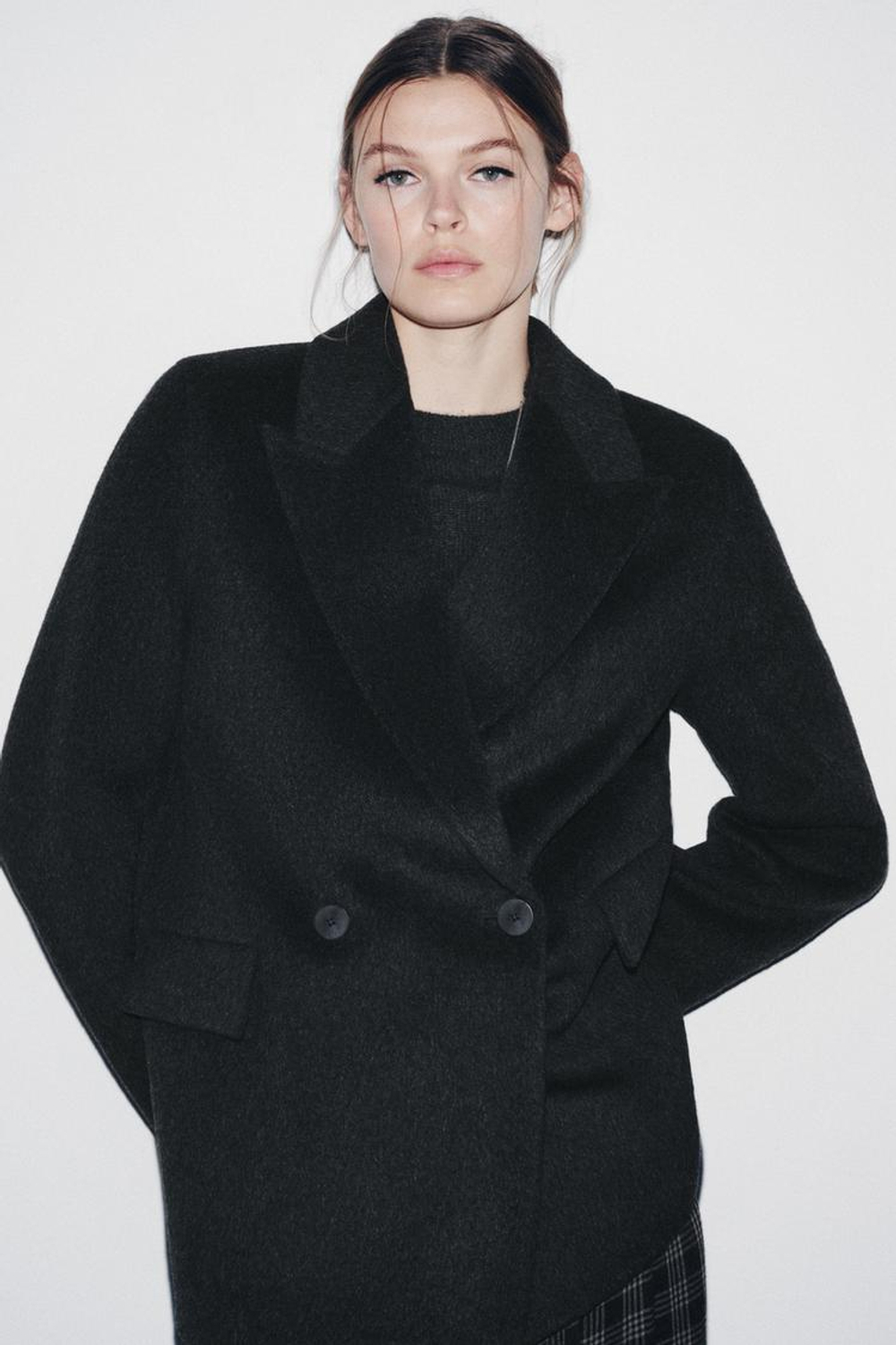 ZARA ДВУБОРТНЫЙ БЛЕЙЗЕР ИЗ СМЕСОВОЙ ШЕРСТИ — ZW COLLECTION, СЕРЫЙ