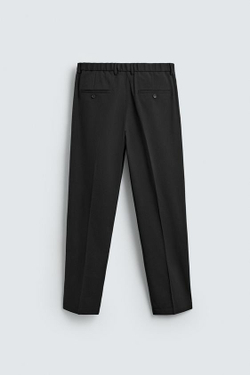 ZARA БРЮКИ REGULAR FIT ИЗ СМЕСОВОЙ ШЕРСТИ NON IRON, ЧЕРНЫЙ