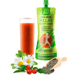 Напиток ЧИА РЕЛАКС «Шиповник + Ромашка» 250 мл 28SEEDS — натуральный расслабляющий напиток с семенами чиа, шиповником и ромашкой
