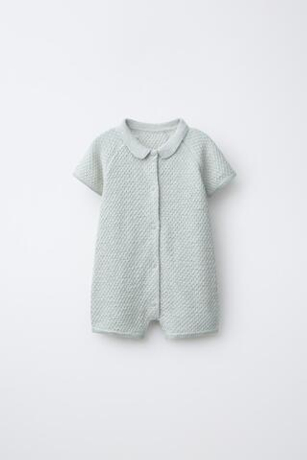 ZARA КОРОТКИЙ КОМБИНЕЗОН С ТЕКСТУРИРОВАННОЙ ВЯЗКОЙ, ПАСТЕЛЬНО-ЗЕЛЕНЫЙ