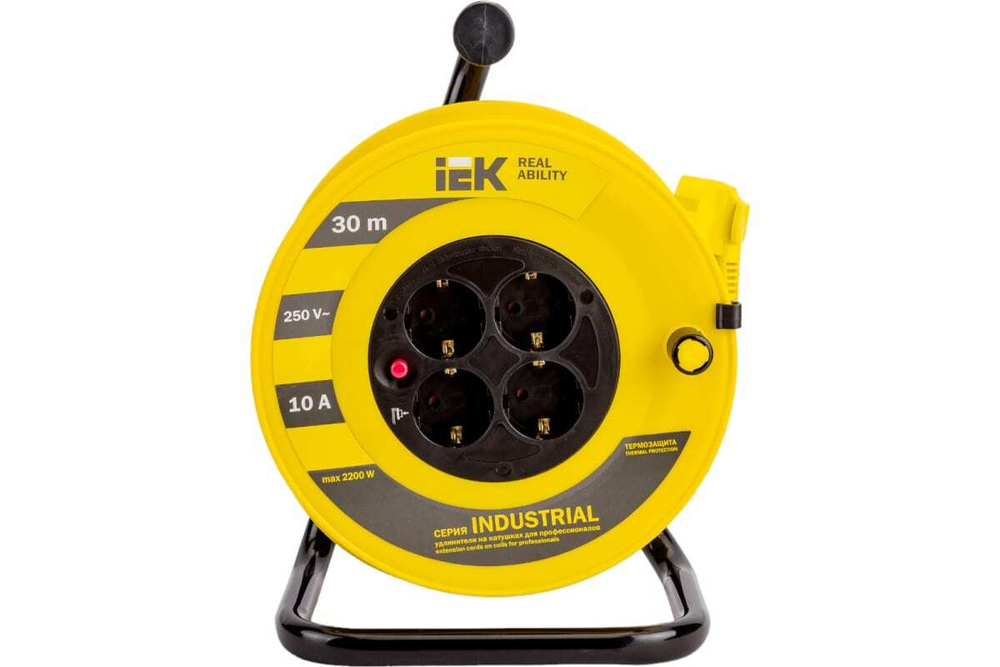 Удлинитель силовой на катушке с термозащитой 4 места 2200Вт 30м 3х1,0мм2 INDUSTRIAL IEK