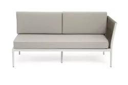 "Касабланка" левый модуль плетеный из роупа, каркас алюминий светло-серый (RAL7035) муар, роуп серо-коричневый 23мм, ткань бежевая 15052