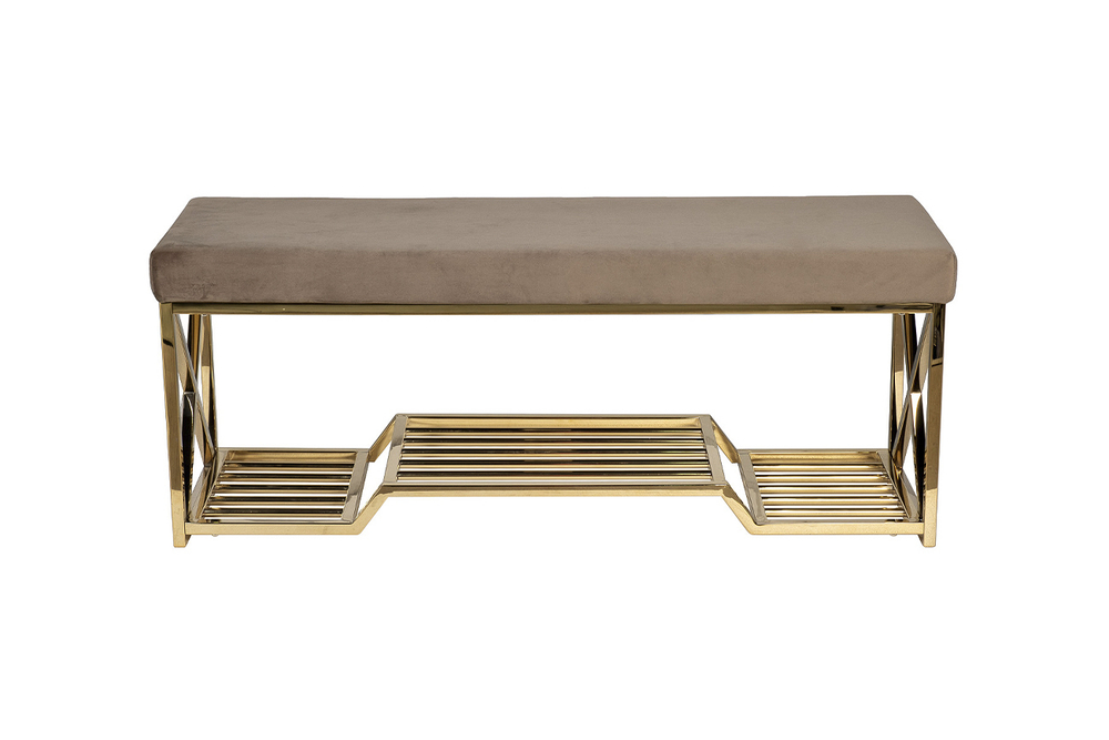 Банкетка велюровая 120х40х47см Garda Decor серо-бежевый золото