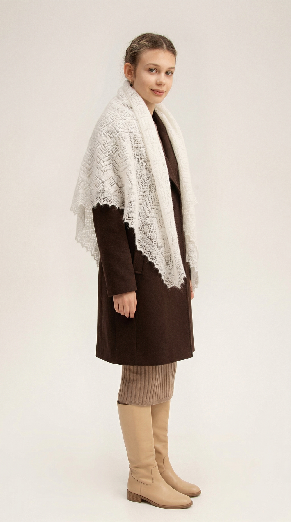 Оренбургский пуховый платок П3-120-02 экрю