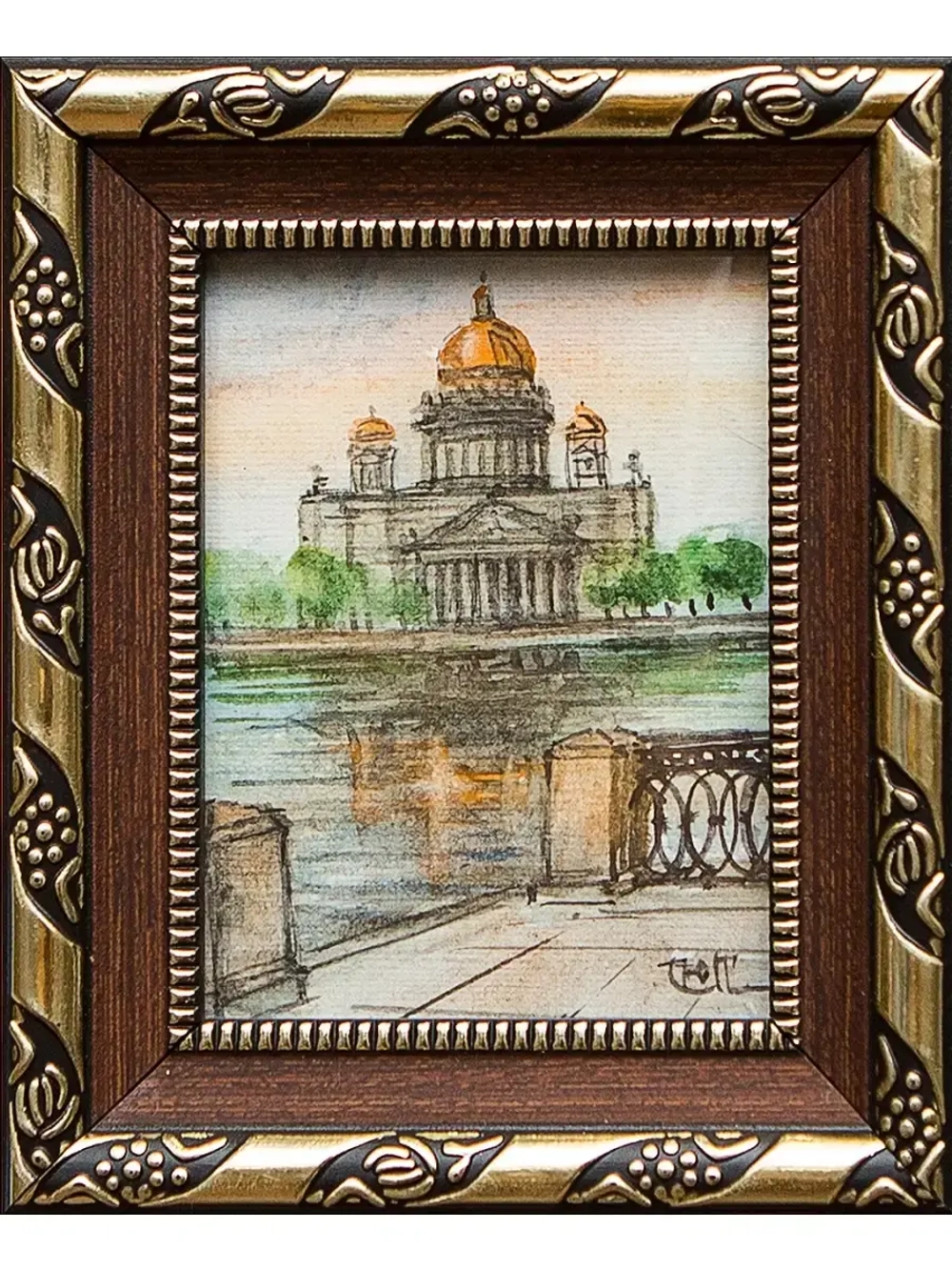 Картина акварелью "Исаакиевский собор. Р. Нева" Лопухова