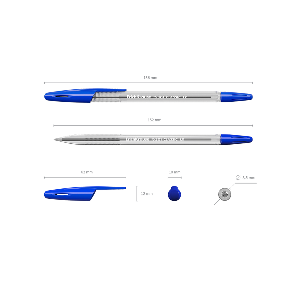 Ручка шариковая ErichKrause "R-301 Classic Stick", синяя, 1,0мм
