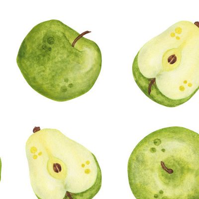 акварельные зеленые яблоки