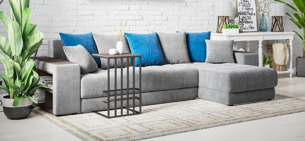 Угловой диван Дубай Велюр Монолит серый, Велюр Монолит синий