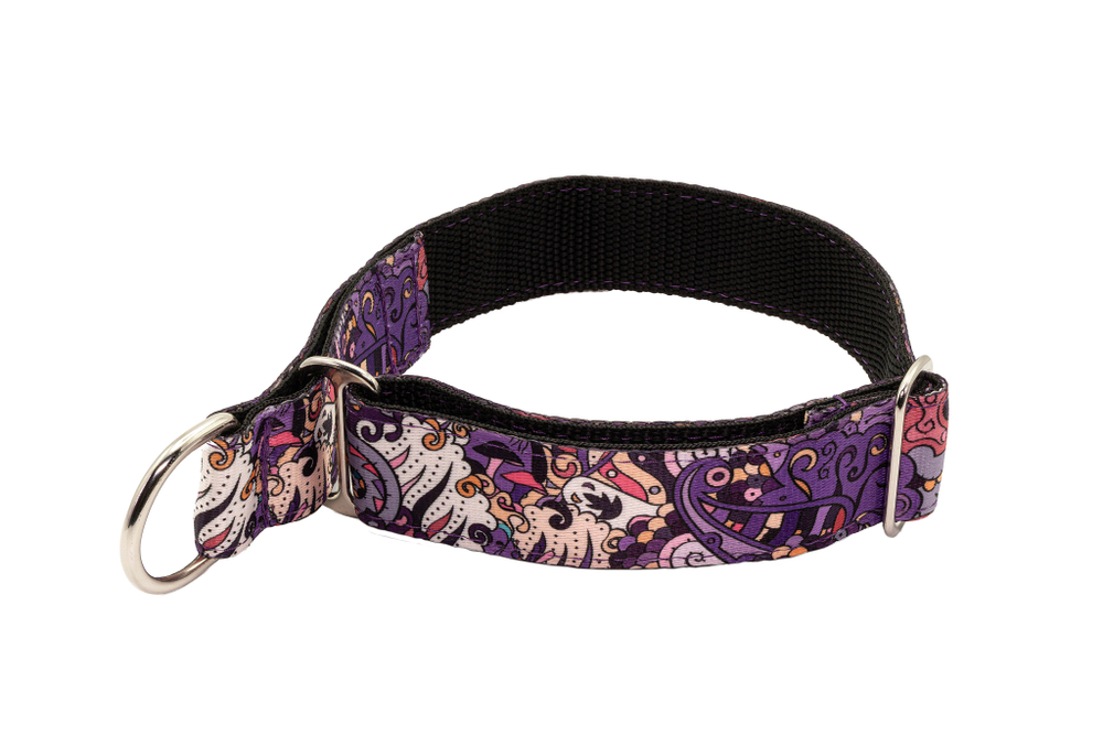 Широкий ошейник полуудавка для собак Пейсли фиолет Lapalandia 40 мм