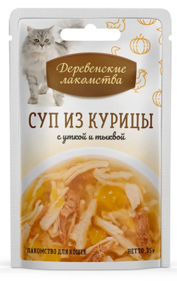 ДЕРЕВЕНСКИЕ ЛАКОМСТВА Пауч для кошек суп из курицы с уткой и тыквой 0,035 кг