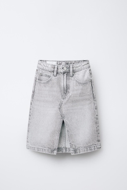 ZARA ДЖИНСОВАЯ ЮБКА МИДИ, СЕРЫЙ