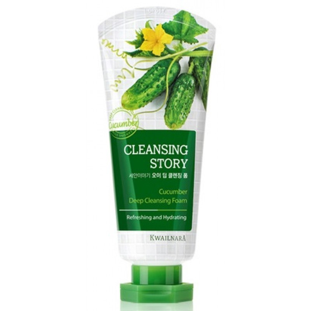 Welcos Cleansing Story Deep Cleansing Foam Cucumber увлажняющая пенка с экстрактом огурца для нормальной и сухой кожи