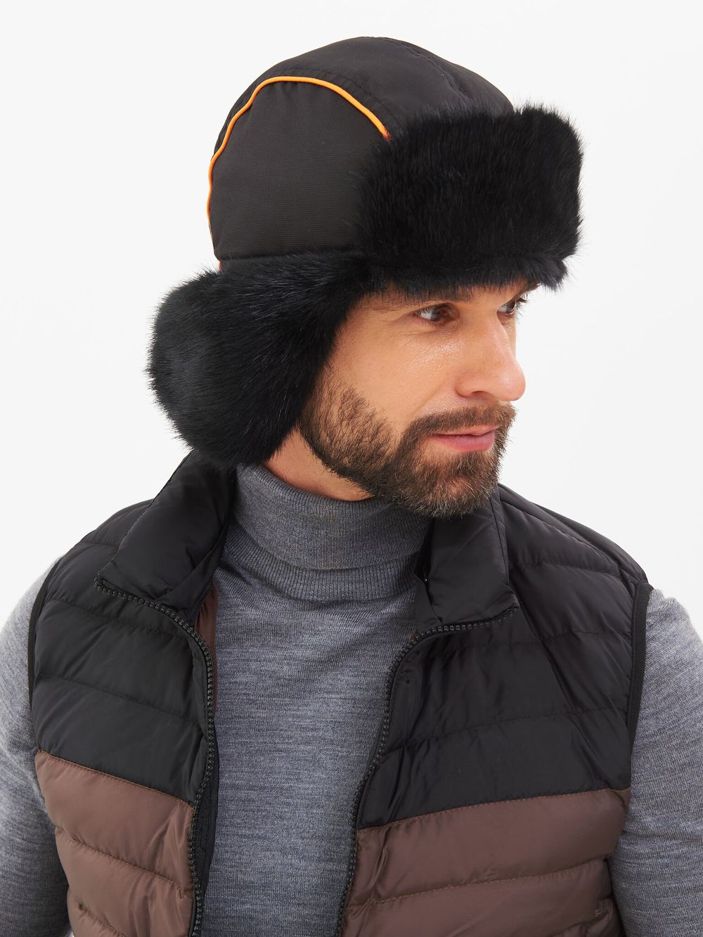 Шапка ушанка зимняя Siberia ткань Breathable цвет Хаки/Черный иск. мех Норка