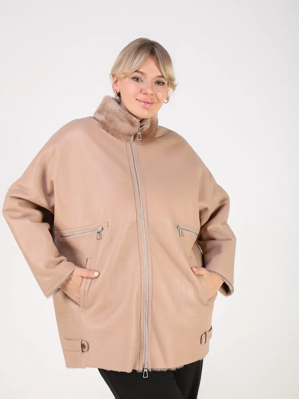 Дубленка зимняя натуральная оверсайз больших размеров