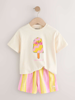 Футболка и шорты в комплекте для девочки Next AD5-564, Молочный, Желтый, Розовый