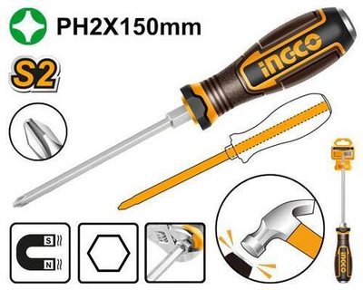 Отвертка крестовая ударная PH2x150мм S2 INGCO HGTPH2150 INDUSTRIAL