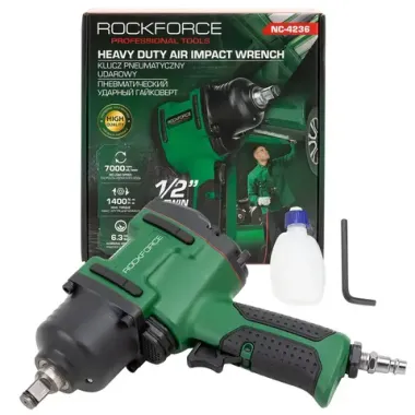 Пневмогайковерт ударный ''Twin Hammer''с реверсом и регулировкой усилия 1/2''(1400Hм, 7000 об/мин,6.3bar,вес 3.2кг) RockFORCE RF-NC-4236