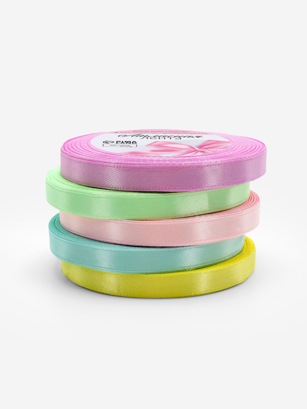 Набор лент атласных (5шт) 10мм*25±1ярд(23м±1м) №16/19/26/34/40 радуга АУ 3758783