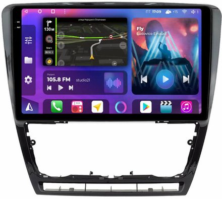 Магнитола для Skoda Octavia A5 2004-2013 (рамка черная глянцевая) - FarCar 005M на Android 13, QLED+2K, TS10, CarPlay, 4G SIM-слот
