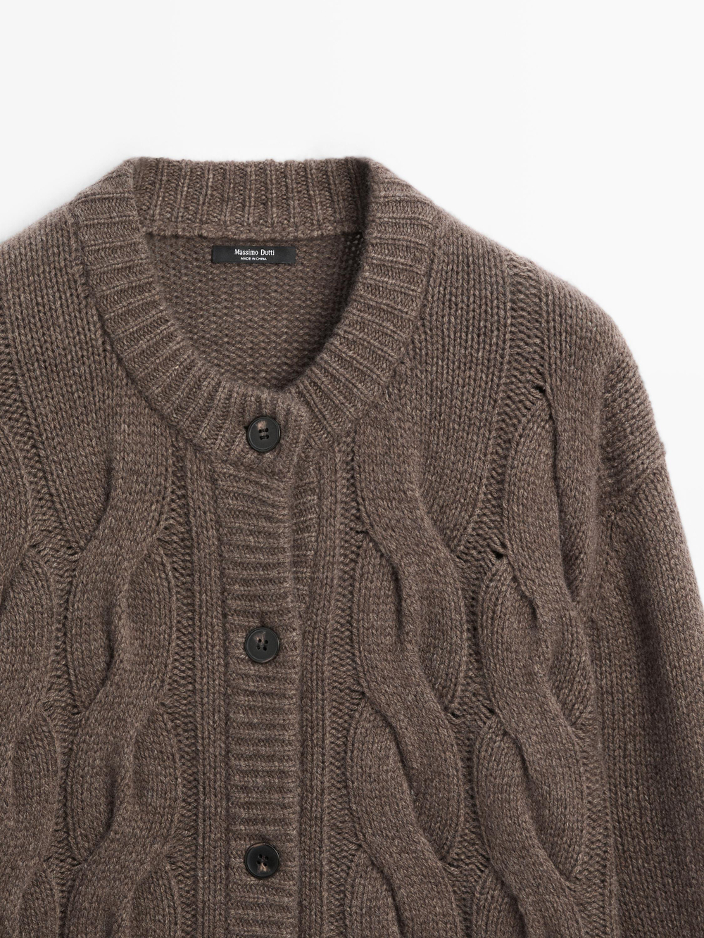 Massimo Dutti Кардиган из смесовой шерсти с узором «косы», дымчатый